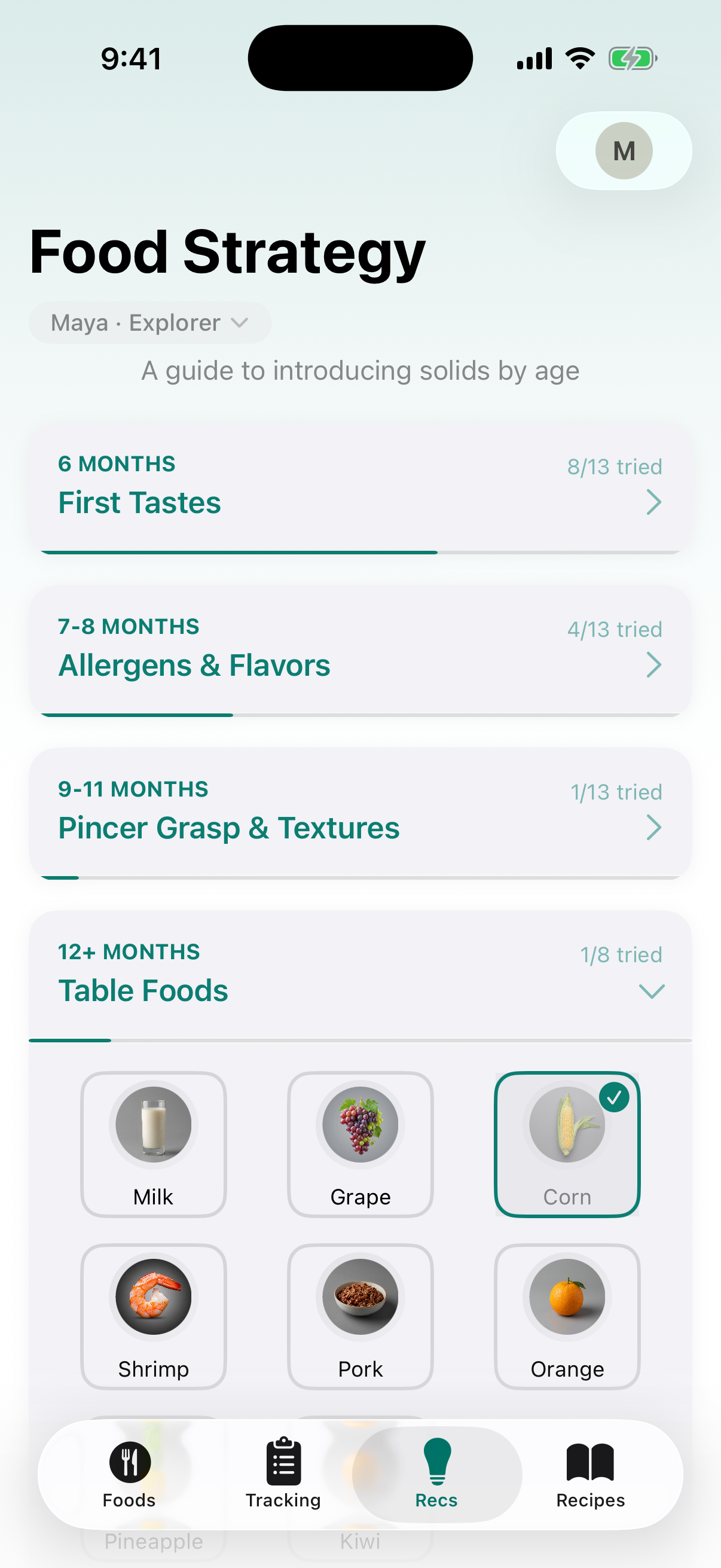 Stage-Based Food Recommendations