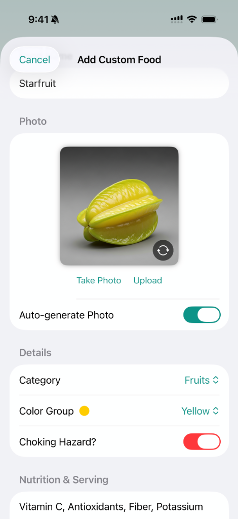 Add Custom Food to Database