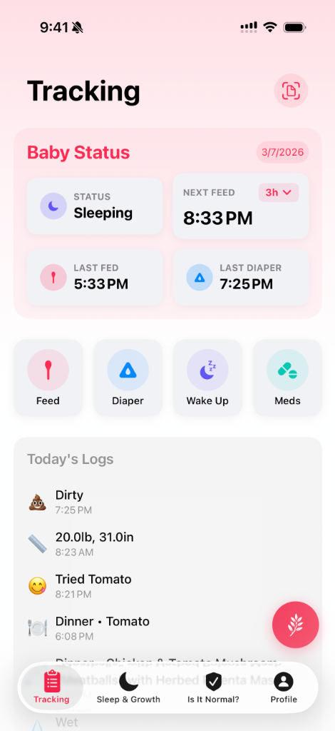 Tiny Tastes Tracker Newborn Stage